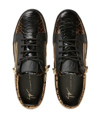 schwarze und goldene Leder niedrige Sneakers von Giuseppe Zanotti