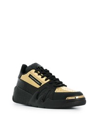 schwarze und goldene Leder niedrige Sneakers von Giuseppe Zanotti