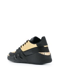 schwarze und goldene Leder niedrige Sneakers von Giuseppe Zanotti