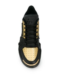 schwarze und goldene Leder niedrige Sneakers von Giuseppe Zanotti