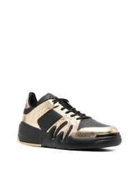 schwarze und goldene Leder niedrige Sneakers von Giuseppe Zanotti