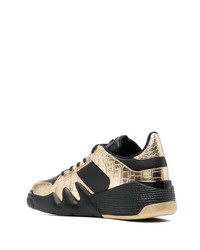 schwarze und goldene Leder niedrige Sneakers von Giuseppe Zanotti