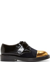 schwarze und goldene Leder Oxford Schuhe von Marni