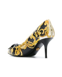 schwarze und goldene Leder Pumps von Versace