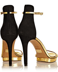 schwarze und goldene Leder Sandaletten von Michael Kors