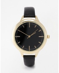 schwarze und goldene Leder Uhr von Asos
