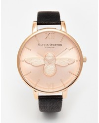 schwarze und goldene Leder Uhr von Burton