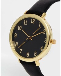 schwarze und goldene Leder Uhr von Asos