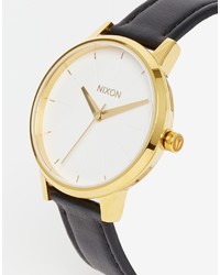 schwarze und goldene Leder Uhr von Nixon