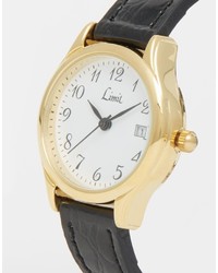 schwarze und goldene Leder Uhr von Limit