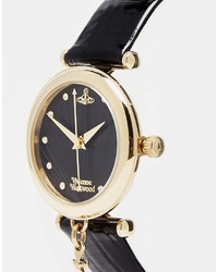 schwarze und goldene Leder Uhr von Vivienne Westwood