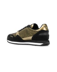 schwarze und goldene niedrige Sneakers von Emporio Armani