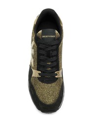 schwarze und goldene niedrige Sneakers von Emporio Armani