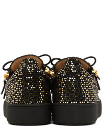 schwarze und goldene Segeltuch niedrige Sneakers von Giuseppe Zanotti