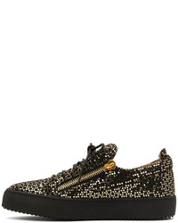 schwarze und goldene Segeltuch niedrige Sneakers von Giuseppe Zanotti