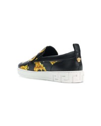 schwarze und goldene Slip-On Sneakers von Versace