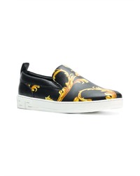 schwarze und goldene Slip-On Sneakers von Versace