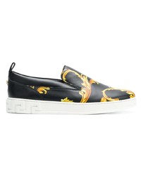 schwarze und goldene Slip-On Sneakers von Versace