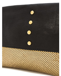 schwarze und goldene verzierte Leder Clutch von Laura B