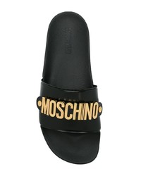 schwarze und goldene verzierte Ledersandalen von Moschino