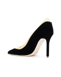 schwarze und goldene verzierte Wildleder Pumps von Malone Souliers