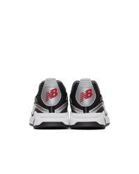 schwarze und silberne bedruckte Leder niedrige Sneakers von New Balance