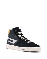 schwarze und silberne hohe Sneakers aus Leder von Diesel