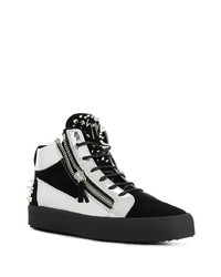 schwarze und silberne hohe Sneakers aus Leder von Giuseppe Zanotti