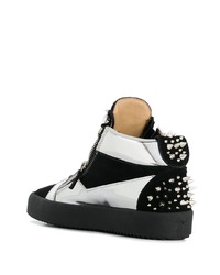 schwarze und silberne hohe Sneakers aus Leder von Giuseppe Zanotti