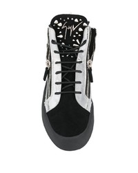 schwarze und silberne hohe Sneakers aus Leder von Giuseppe Zanotti