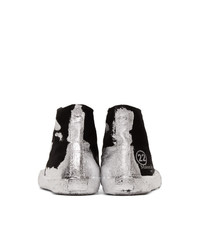 schwarze und silberne hohe Sneakers aus Wildleder von Maison Margiela