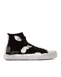 schwarze und silberne hohe Sneakers aus Wildleder von Maison Margiela