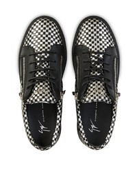 schwarze und silberne Leder niedrige Sneakers von Giuseppe Zanotti