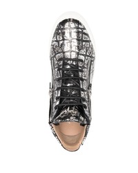 schwarze und silberne Leder niedrige Sneakers von Giuseppe Zanotti