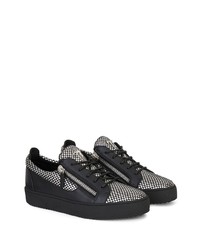 schwarze und silberne Leder niedrige Sneakers von Giuseppe Zanotti