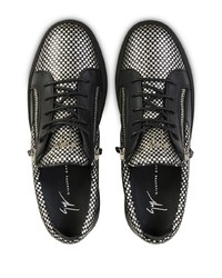 schwarze und silberne Leder niedrige Sneakers von Giuseppe Zanotti