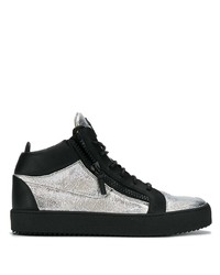 schwarze und silberne Leder niedrige Sneakers von Giuseppe Zanotti