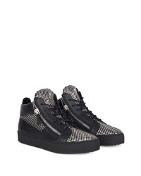 schwarze und silberne Leder niedrige Sneakers von Giuseppe Zanotti