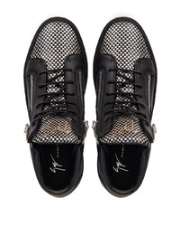 schwarze und silberne Leder niedrige Sneakers von Giuseppe Zanotti