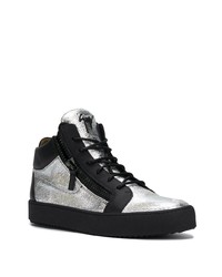 schwarze und silberne Leder niedrige Sneakers von Giuseppe Zanotti