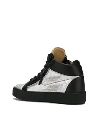 schwarze und silberne Leder niedrige Sneakers von Giuseppe Zanotti