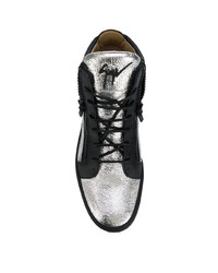 schwarze und silberne Leder niedrige Sneakers von Giuseppe Zanotti