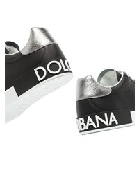 schwarze und silberne Leder niedrige Sneakers von Dolce & Gabbana