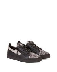 schwarze und silberne Leder niedrige Sneakers von Giuseppe Zanotti