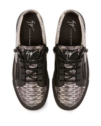 schwarze und silberne Leder niedrige Sneakers von Giuseppe Zanotti