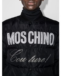 schwarze und weiße bedruckte Daunenjacke von Moschino