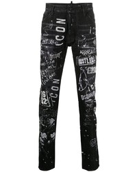 schwarze und weiße bedruckte enge Jeans von DSQUARED2