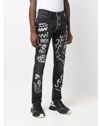 schwarze und weiße bedruckte enge Jeans von Philipp Plein