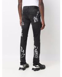 schwarze und weiße bedruckte enge Jeans von Philipp Plein