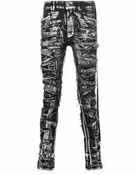 schwarze und weiße bedruckte enge Jeans von Rick Owens